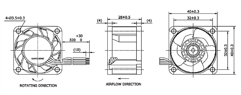Mechanical Drawing - Sanyo Denki San Ace 40 9HVA High Static Pressure DC Fans Mechanical Drawing - Sanyo Denki San Ace 40 9HVA High Static Pressure DC Fans